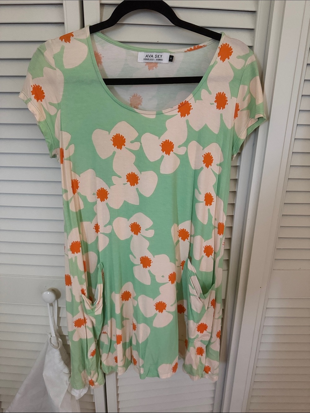 Ava Sky Mint Green Floral Scoop-Neck Tunic with Daisy floral print